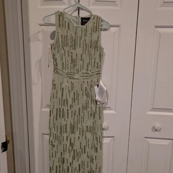 NWT Mac Duggal Beaded Sleeveless Midi Dress Saffron Size 0 Sage #93597 - Picture 4 of 9